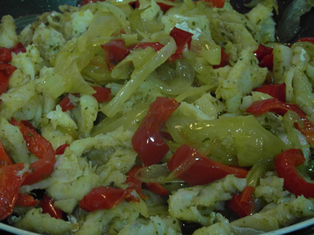 Cebolla, pimiento y bacalao